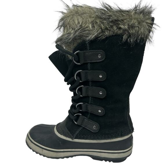 Sorel Joan of Ark Snow Boot Womens 7 Black Suede Faux Fur Waterproof Lace Up - Picture 5 of 12